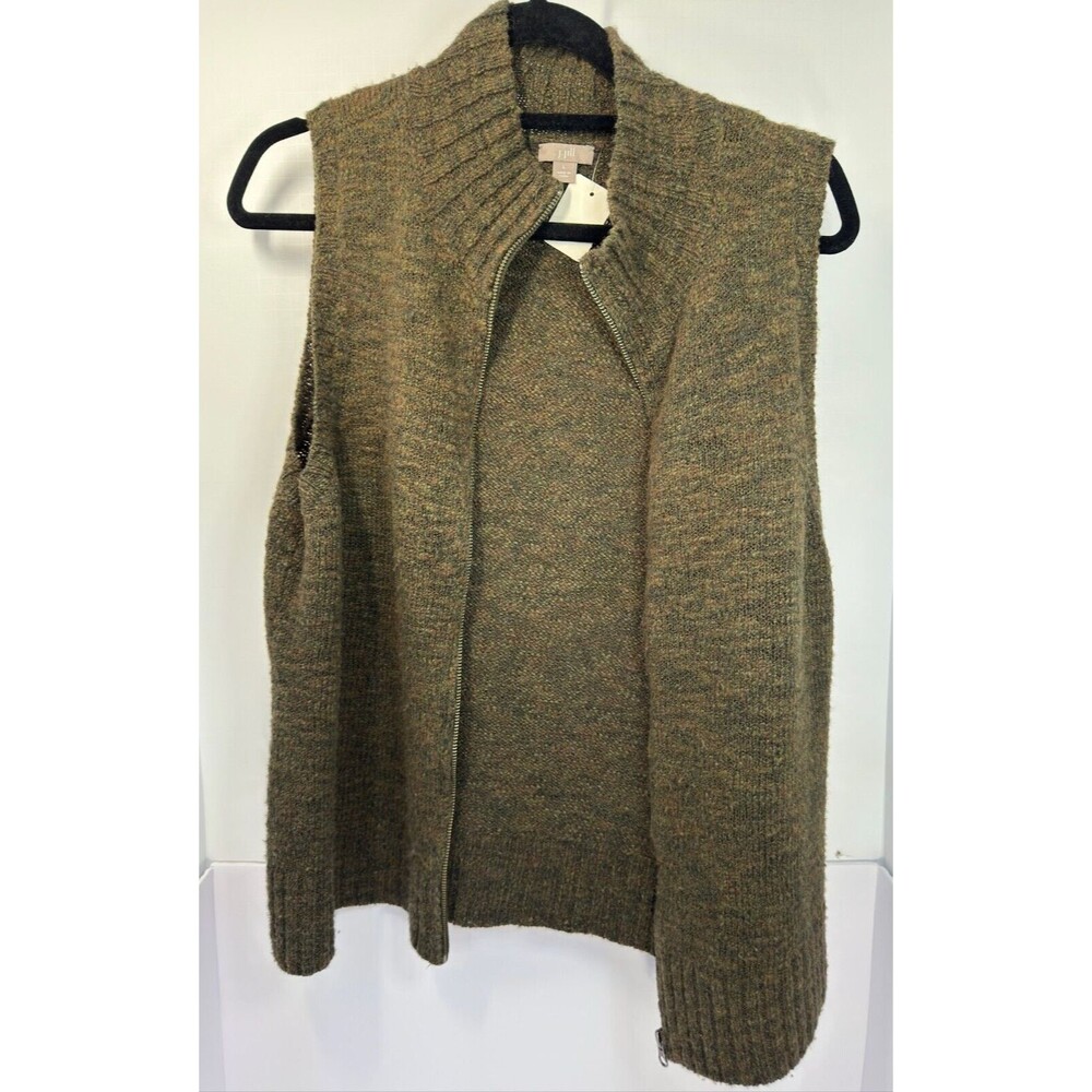 J. Jill Brown Marled Sweater Vest Wool Alpaca Blend Full Zip  L